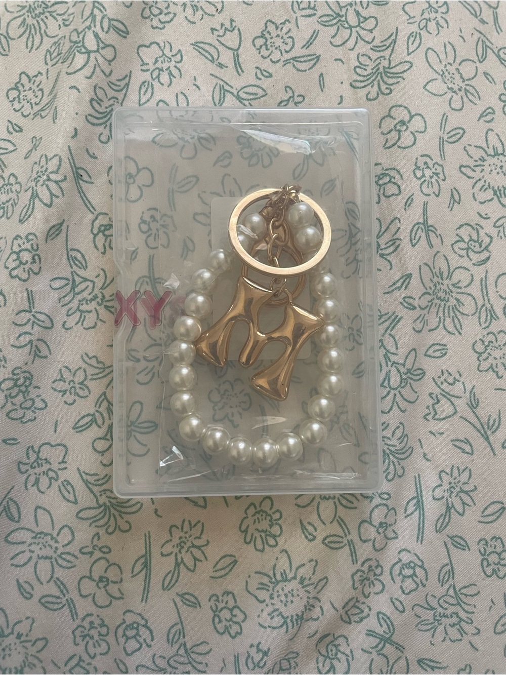 Gold and Pearl Keychain Charm Bracelet - Women's Accessory